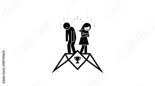 Sad Man and Proud Woman on a Winner's Podium