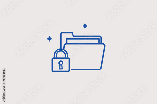 Secure folder with a padlock for confidential document management. Organized Vector Illustration and line icon is ideal for private data storage and archival security.