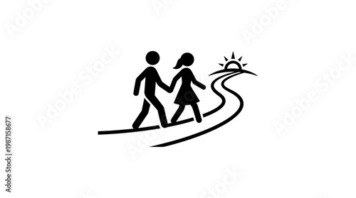 Couple Walking Towards Sunrise Symbol