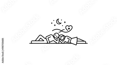 Minimalist Couple Gazing at Moon and Stars Concept of Love