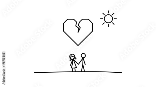 Broken Heart Symbol with Couple Holding Hands