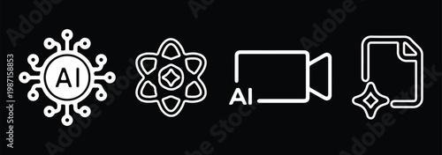 Set of AI icons. Artificial intelligence Vector illustration Web Icon Collection. Artificial intelligence AI processor chip vector icon symbol.
