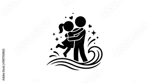 Father Holding Daughter in Silhouette with Decorative Elements