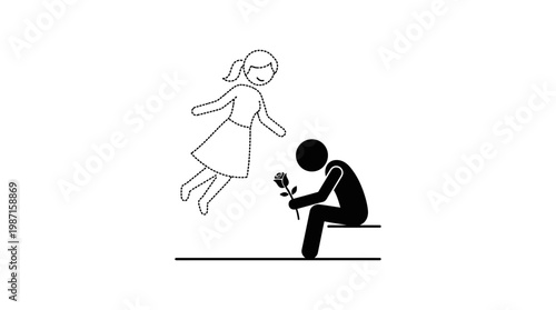 Unrequited Love Stick Figure Man Offering a Rose to an Abstract Woman