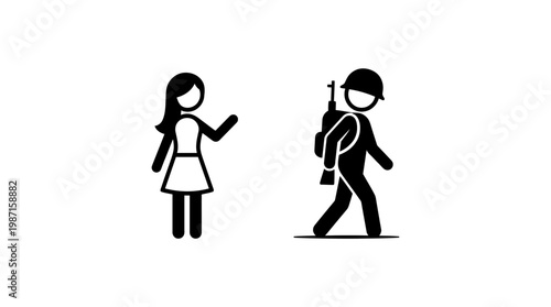 Woman Waving Goodbye to Soldier