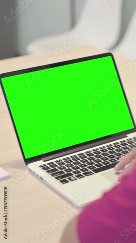 Close up of African Man Using Laptop with Green Screen, Vertical Video