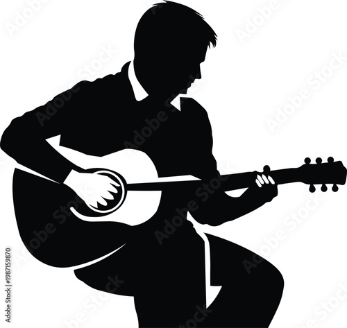 Guitar Player Silhouette Vector – Acoustic Musician Icon Design