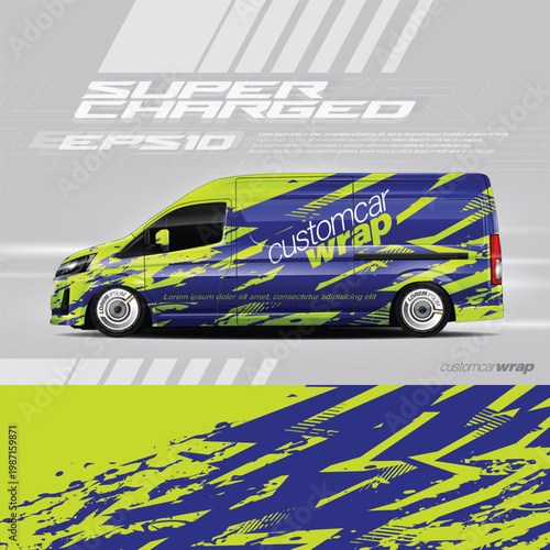 Cargo van and car wrap vector, Graphic abstract grunge stripe designs for wrap branding vehicle.