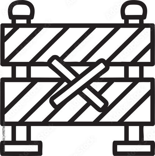 Road construction barrier icon with warning cross, construction