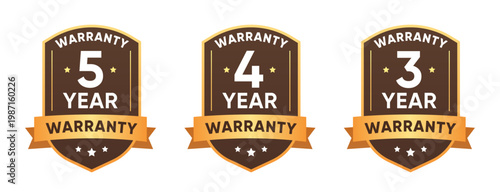 Premium Warranty Badge Collection Set – 3, 4, 5 Year Guarantee Labels in Vintage Style