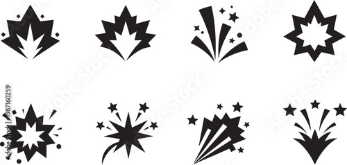 Set of Abstract Spark and Firework Explosion Silhouette Icons