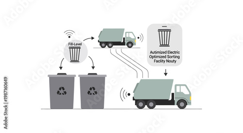 Recycling truck collecting waste bins.