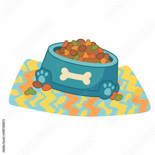 An eye-catching pet food bowl brimming with vibrant kibble, symbolizing care, nourishment, and the joyful bond between pets and their owners in a colorful setting.