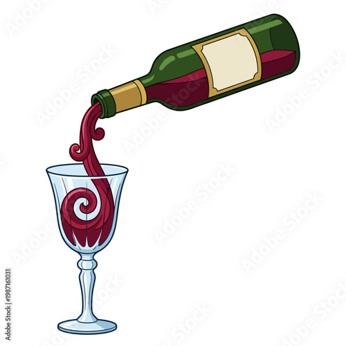 This artistic image showcases a richly colored red wine being elegantly poured from a bottle into a classic glass, emphasizing the allure of fine dining and drinking culture.