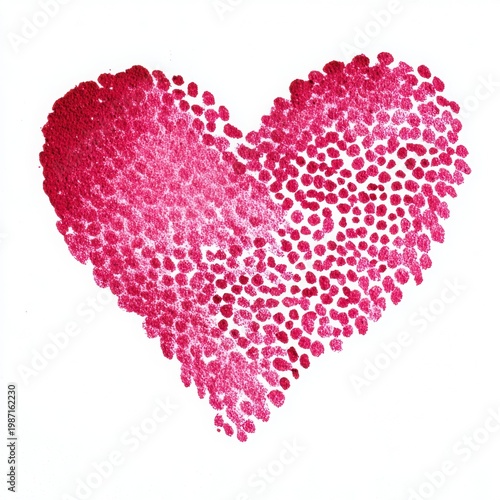 Heart shape illustration created with stippled acrylic paint texture, featuring soft dabs of pink hues on a pure white background, showcasing organic edges and high detail
