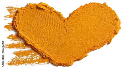 Gold heart shape created with sponge-painted acrylic texture, featuring stippled paint effect and organic uneven edges, isolated on pure white background