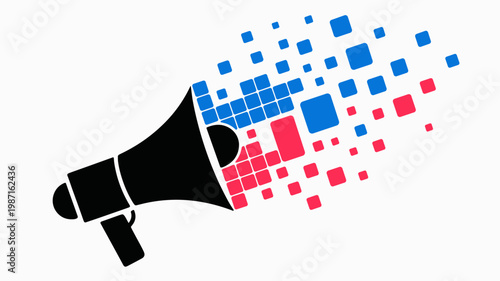 Megaphone with digital pixels streaming out - for digital marketing branding