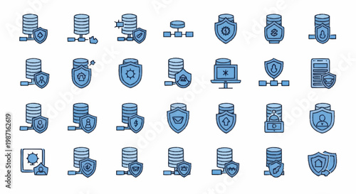 Database security icons collection with shield and lock symbols.