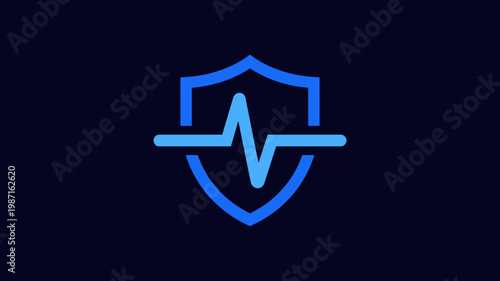 Bold shield vector with active pulse trace - for threat monitoring graphic