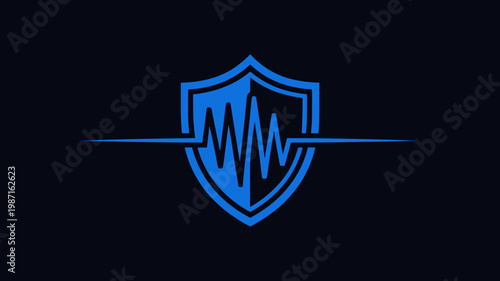Geometric security shield with signal wave - for network defense illustration