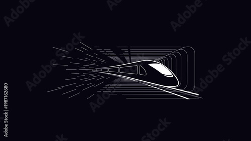 Sleek train vector with converging tunnel lines - for rapid transit concept graphic