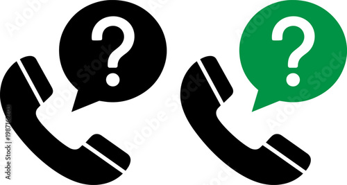 Two telephones with question marks indicating inquiry or confusion