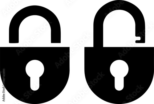 Comparison of locked and unlocked padlock icons with keyhole details