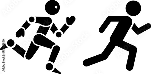 A comparison of a robotic figure and a human running in motion