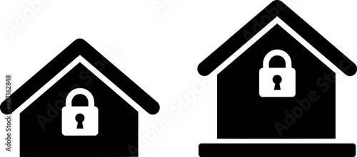 Comparison of secured and elevated secure house icons with padlocks