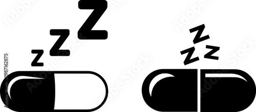 Two capsules with zzz symbols indicating sleep medication.