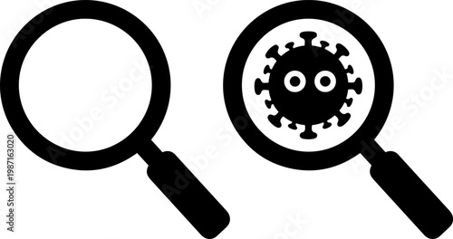 Microscope lenses examining a virus particle under magnification