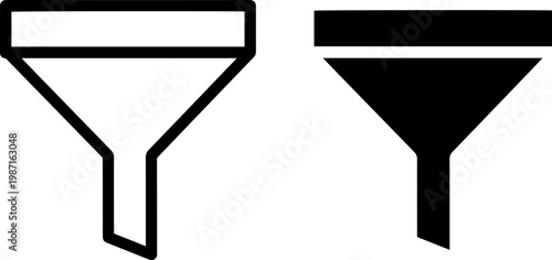 Comparison of an empty funnel and a filled funnel with black color