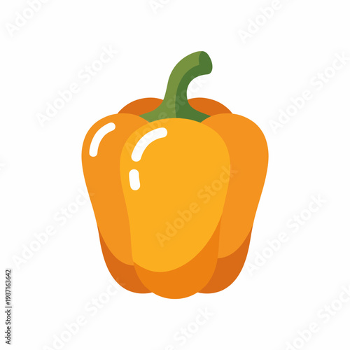 A colorful and modern illustration of a vibrant orange bell pepper, showcasing its unique shape and glossy surface in a minimalistic flat design style for culinary use.