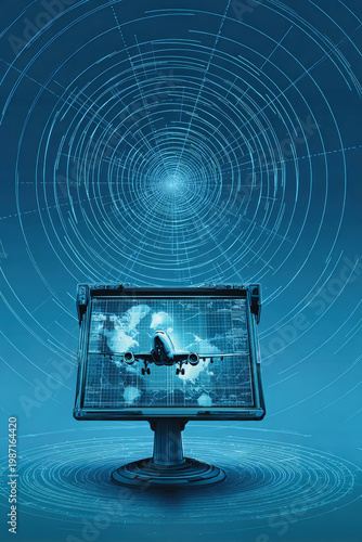 An air traffic controller oversees flight operations using radar displays in the control tower during the day. Airplanes are tracked on the screen for safety