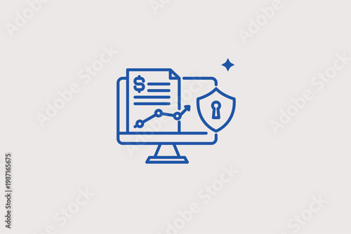 Canvas Print Computer monitor displaying financial charts and a shield for secure investing