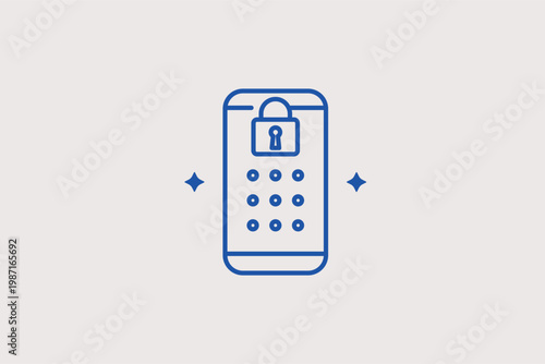 Smartphone displaying a digital keypad and padlock for mobile device security. Practical Vector Illustration and line icon is ideal for lock screen apps and secure authentication.