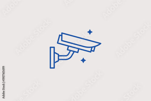 Sleek outdoor security camera on a mounting bracket for building oversight. Functional Vector Illustration and line icon is perfect for commercial security and property management.