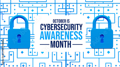October is cybersecurity awareness month with lock icons pattern secure data protection concept clean modern 3d illustration background design