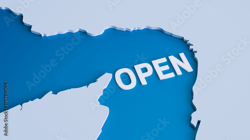 rait of Hormuz Open — Blue Highlighted Strategic Waterway on 3D Geographic Map with White Text Label — 3D Render of Persian Gulf Shipping Lane, Oil Supply 