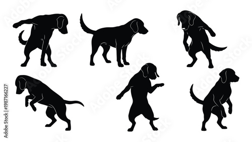 Silhouette collection of beagle dogs in various playful and active poses