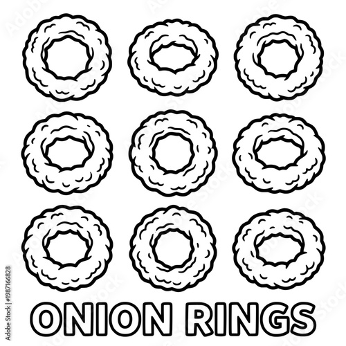 Delicious Crispy Onion Rings Arranged in a Grid Pattern for Food Lovers.