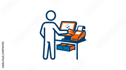 Simplified Checkout Process Icon Depicting a Person at the Cash Register