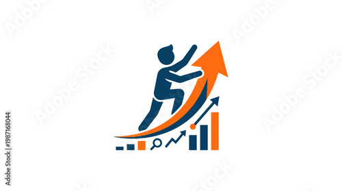 Person Climbing Upward with Growth Arrow Logo