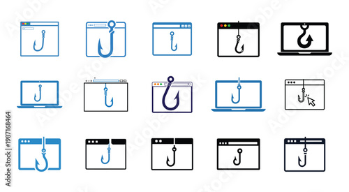 A collection of various computer icons representing phishing and cyber security threat concepts