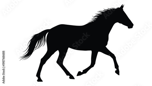 Silhouette of a horse in motion depicted in a stark black and white style
