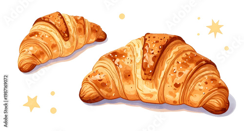 croissant pastry, french croissant, bakery bread, flaky pastry, butter croissant, breakfast food, baked goods, fresh croissant, golden pastry, cafe breakfast, snack bread, european pastry, food illust