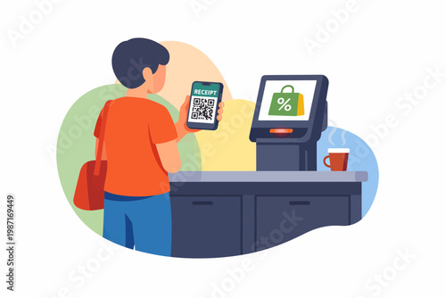 Customer scanning QR code for digital receipt at retail POS terminal