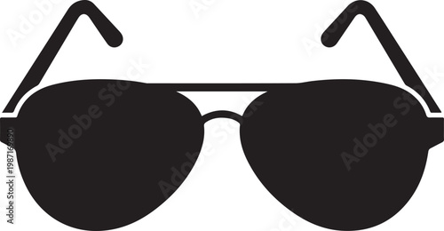 Simple illustration of sunglasses with dark lenses and straight arms up  iconic eyewear