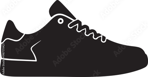 Sneaker shoe side view with white outline and laces on transparent background