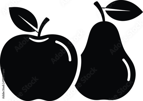 Fresh apple and pear fruit silhouette icon for healthy food